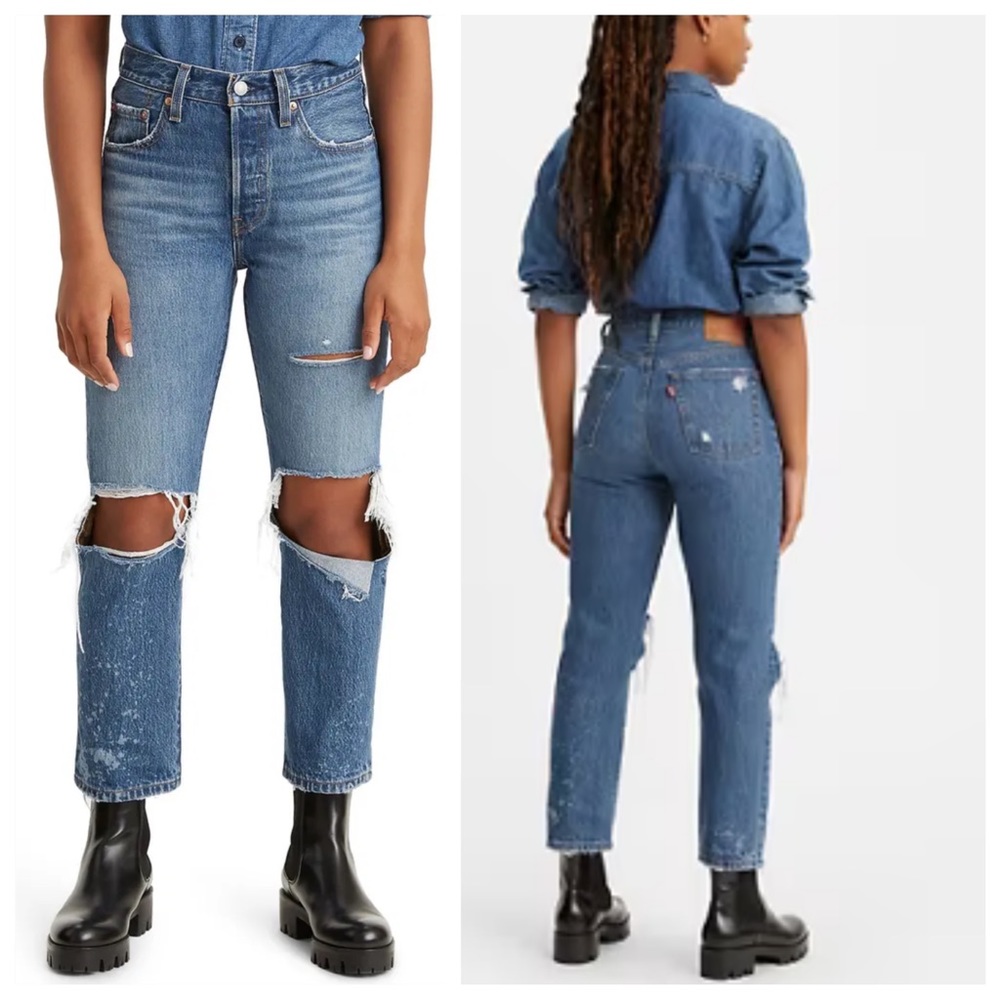 NWT LEVI’S 501® Ripped High Waist Straight Leg Jeans